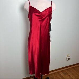 Bebe Red Satin Slip Midi Dress Adjustable Straps Y2K Evening Size XL